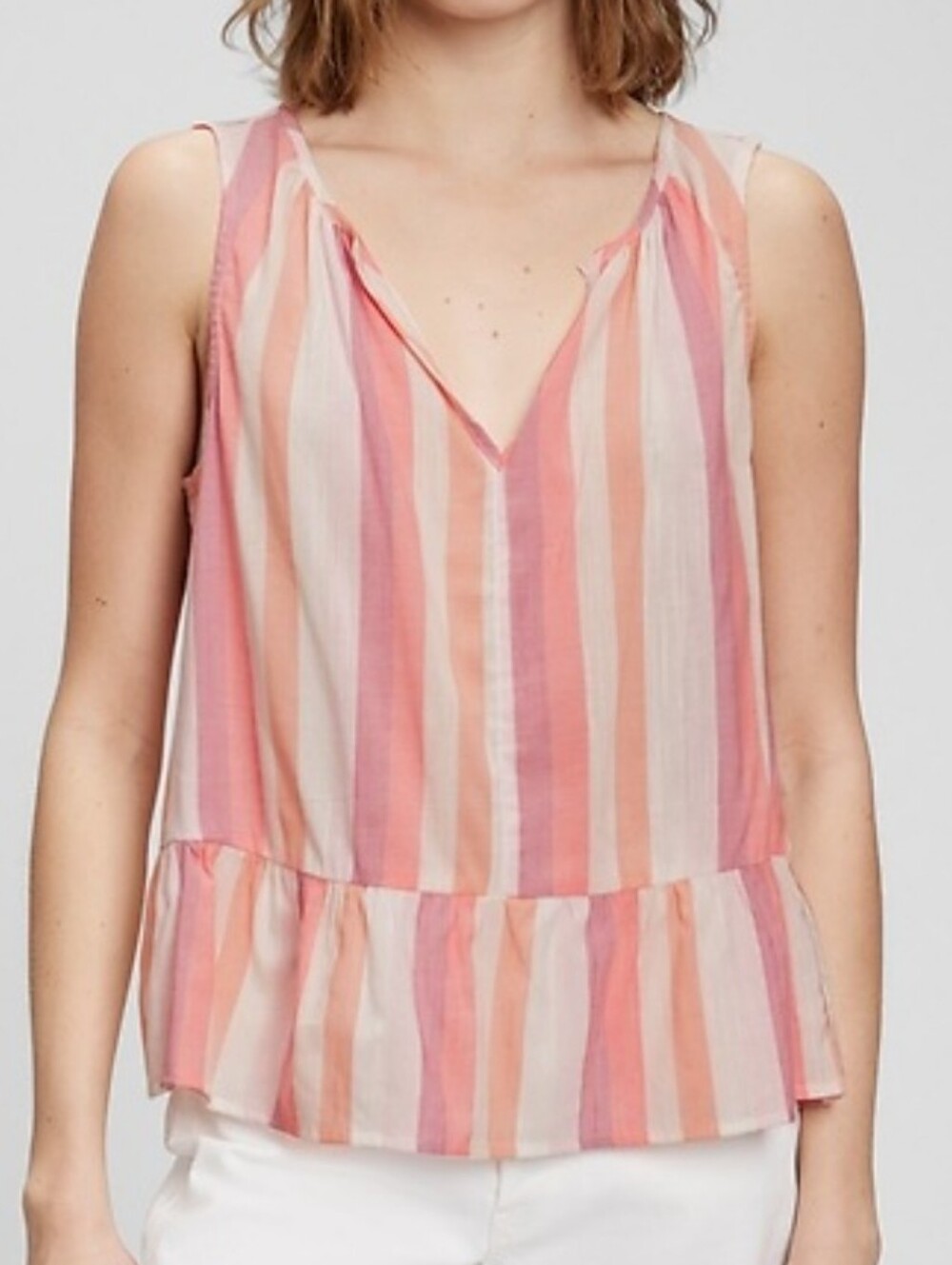 Gap Sleeveless Peplum Top Peach Multi Stripe Womens S New
